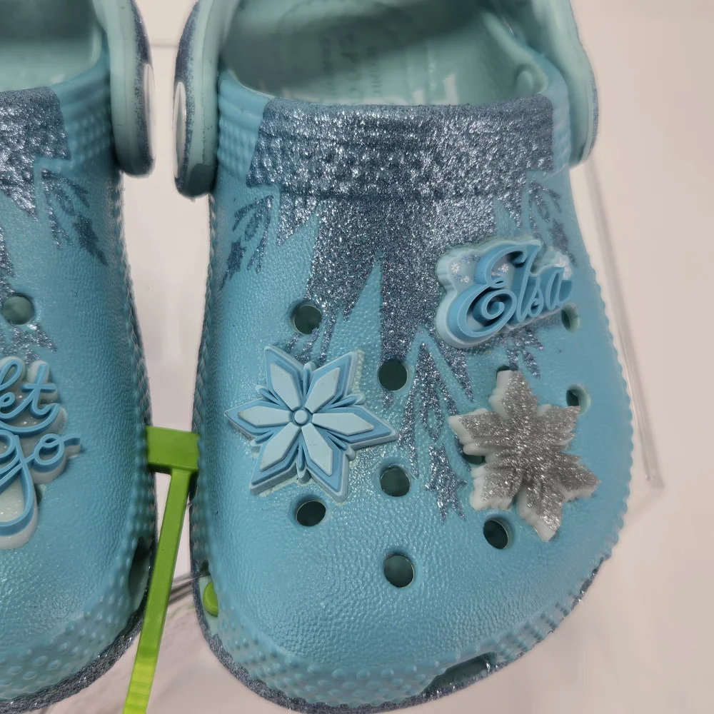 Crocs X Disney Frozen Light Blue Glitter Kids Clogs with Strap Size C5 Toddler
